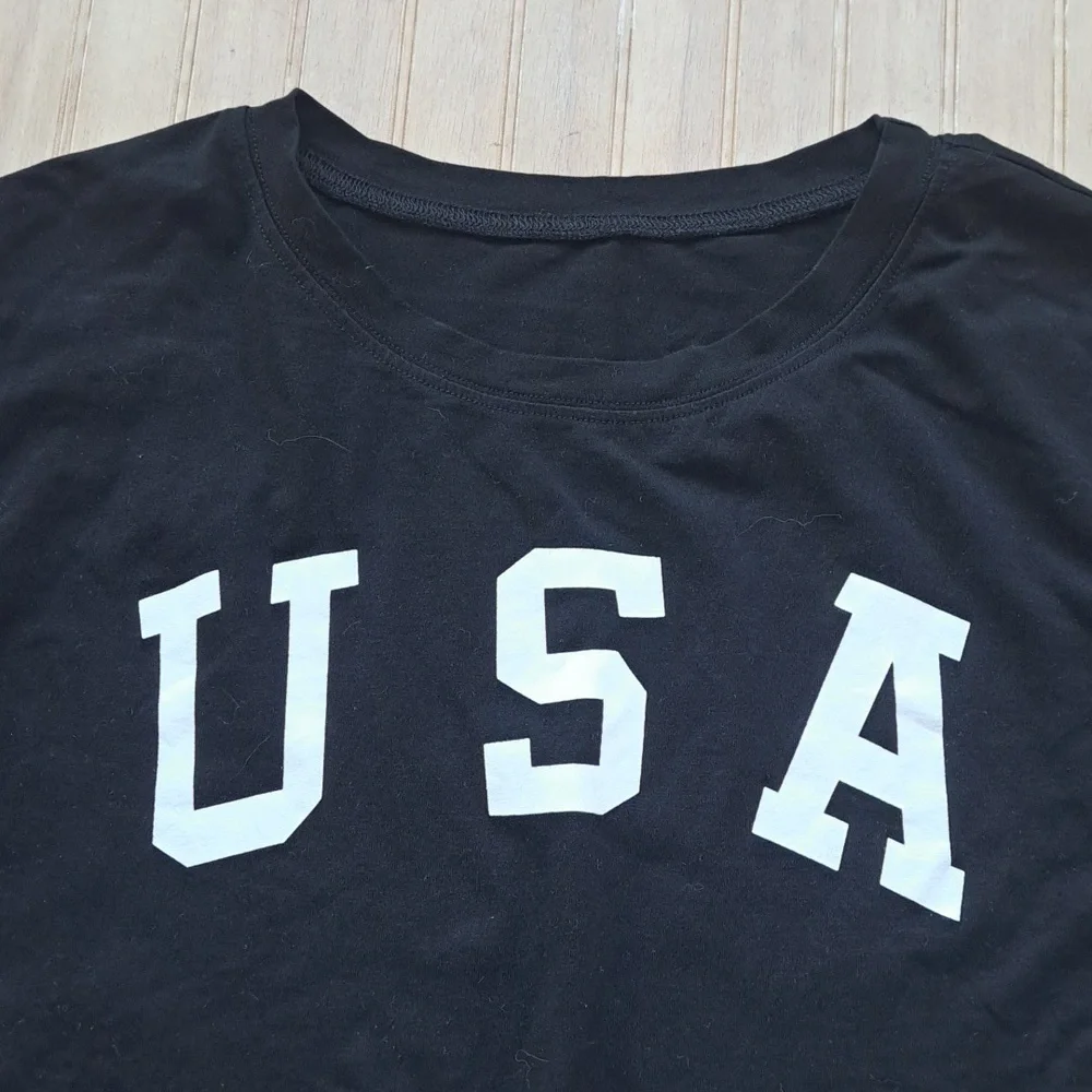 USA 100% Cotton Patriot Graphic Cropped Basic Y2k Stretch Oversized T-Shirt - Picture 2 of 8